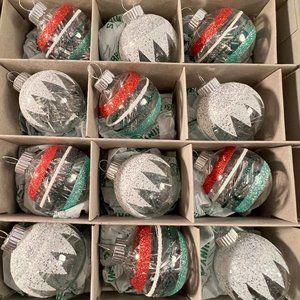 Christmas ornaments Radko Shiny Brite set of 12 unsilvered balls tinsel filled